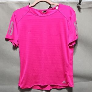 Adidas Hot Pink Sports Tee with Silver Stripes
